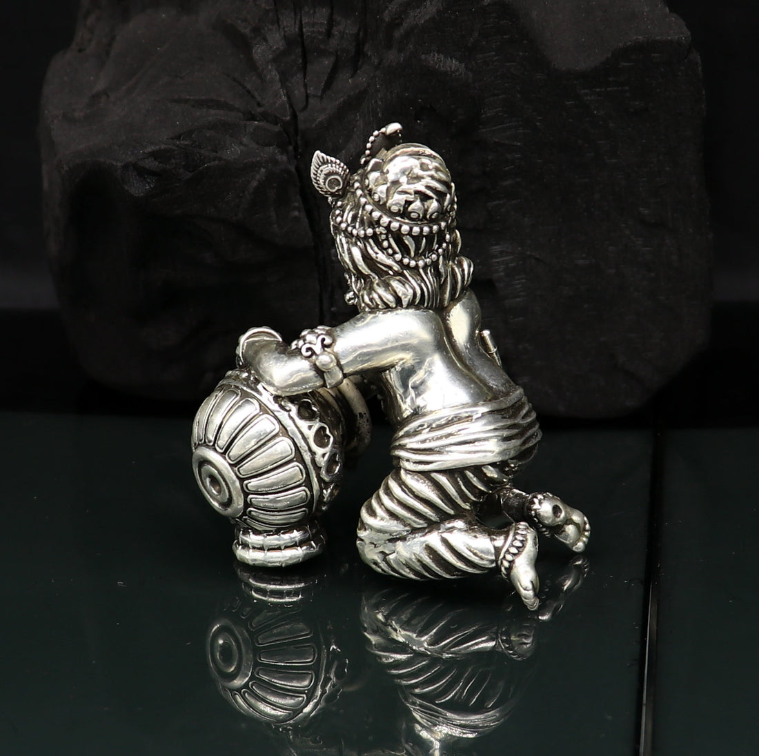 925 Sterling silver customized Idol Krishna Bal Gopal statue figurine, laddu gopal sculpture home temple utensil, silver article su225 - TRIBAL ORNAMENTS
