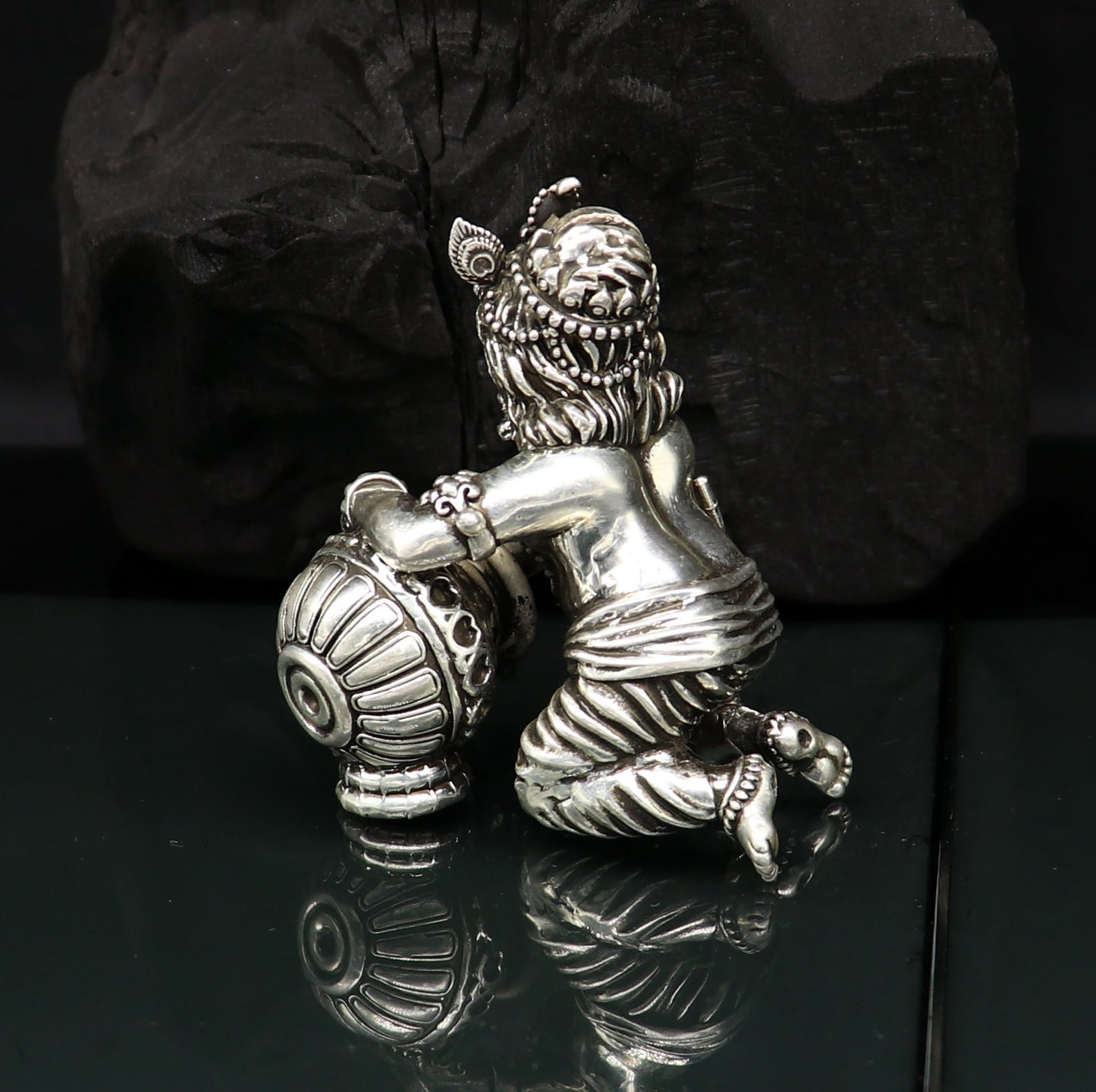 925 Sterling silver customized Idol Krishna Bal Gopal statue figurine, laddu gopal sculpture home temple utensil, silver article su225 - TRIBAL ORNAMENTS