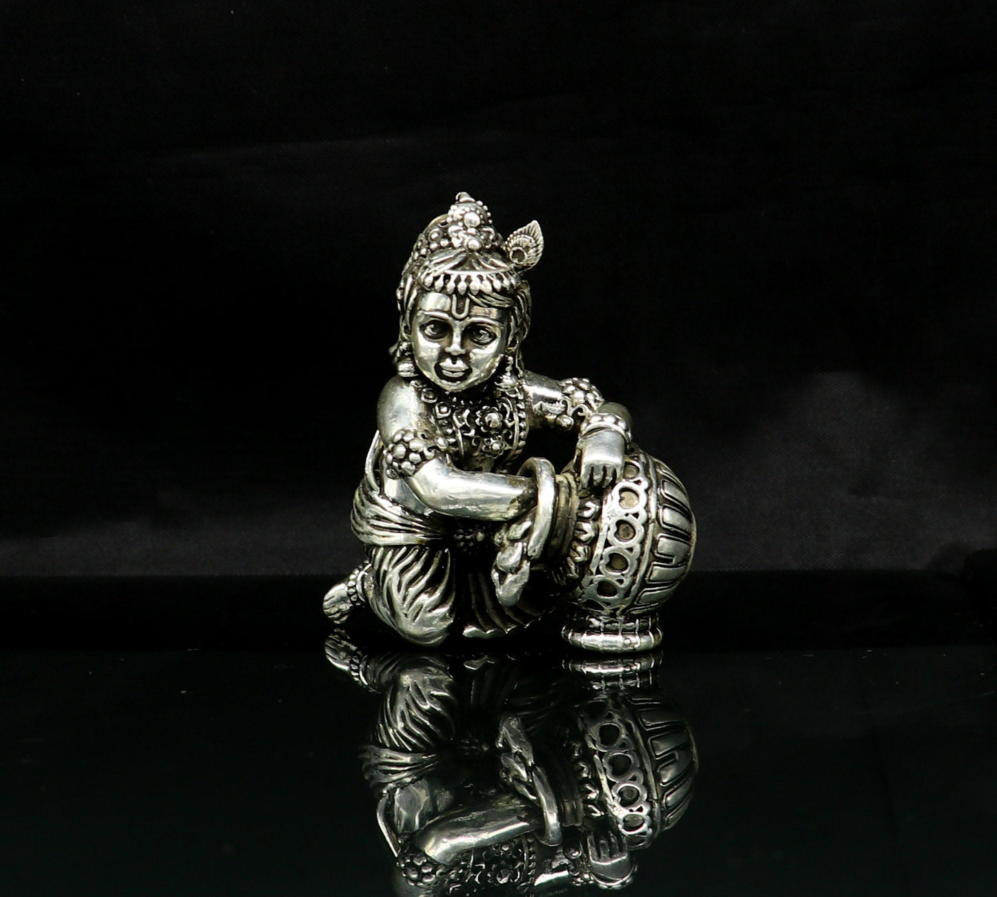 925 Sterling silver customized Idol Krishna Bal Gopal statue figurine, laddu gopal sculpture home temple utensil, silver article su85 - TRIBAL ORNAMENTS