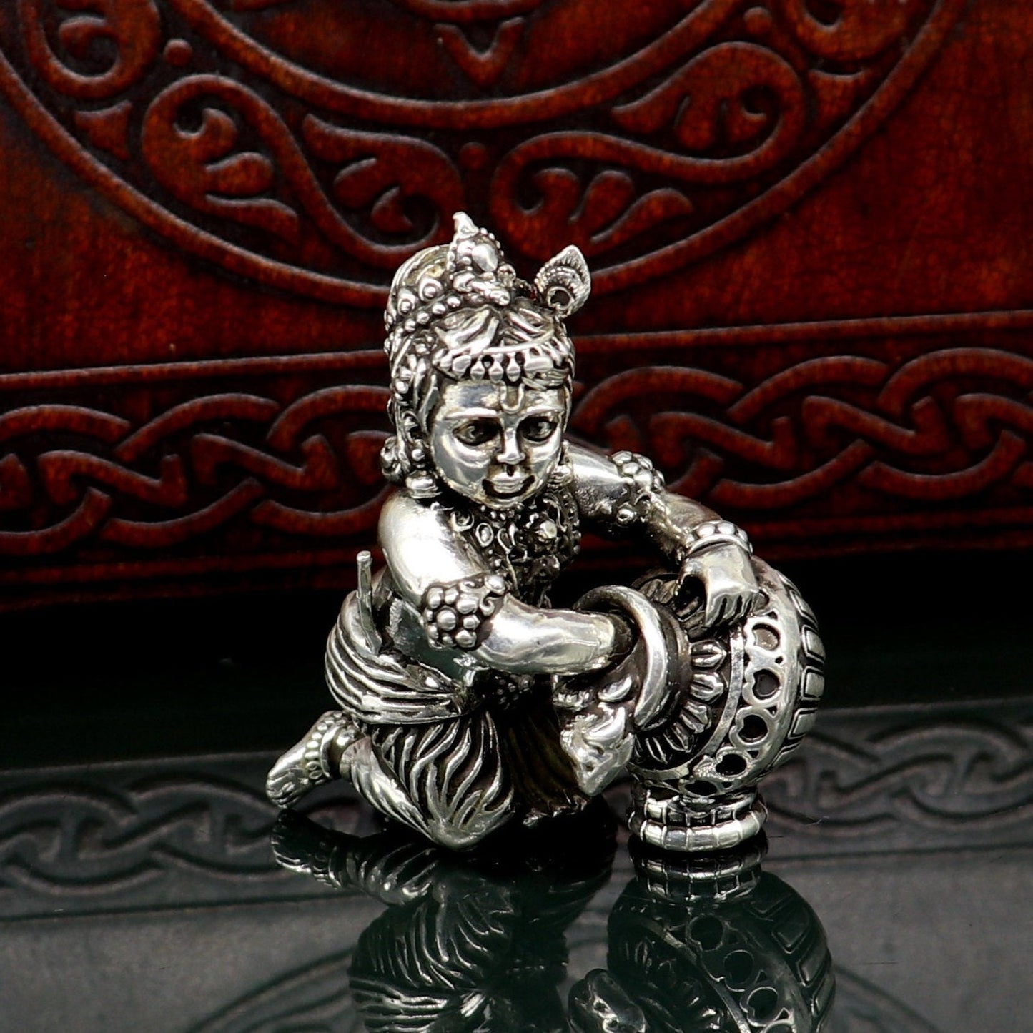 925 Sterling silver customized Idol Krishna Bal Gopal statue figurine, laddu gopal sculpture home temple utensil, silver article su85 - TRIBAL ORNAMENTS