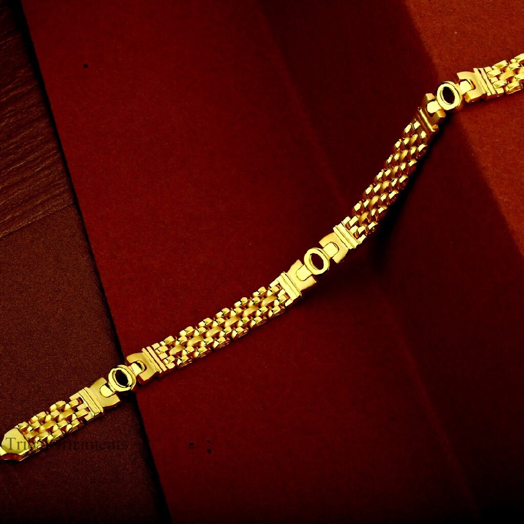 22kt yellow gold handmade pure gold bracelet, All size customized 7 mm unisex bracelet, best gift for wedding valentines day jewelry gbr2 - TRIBAL ORNAMENTS