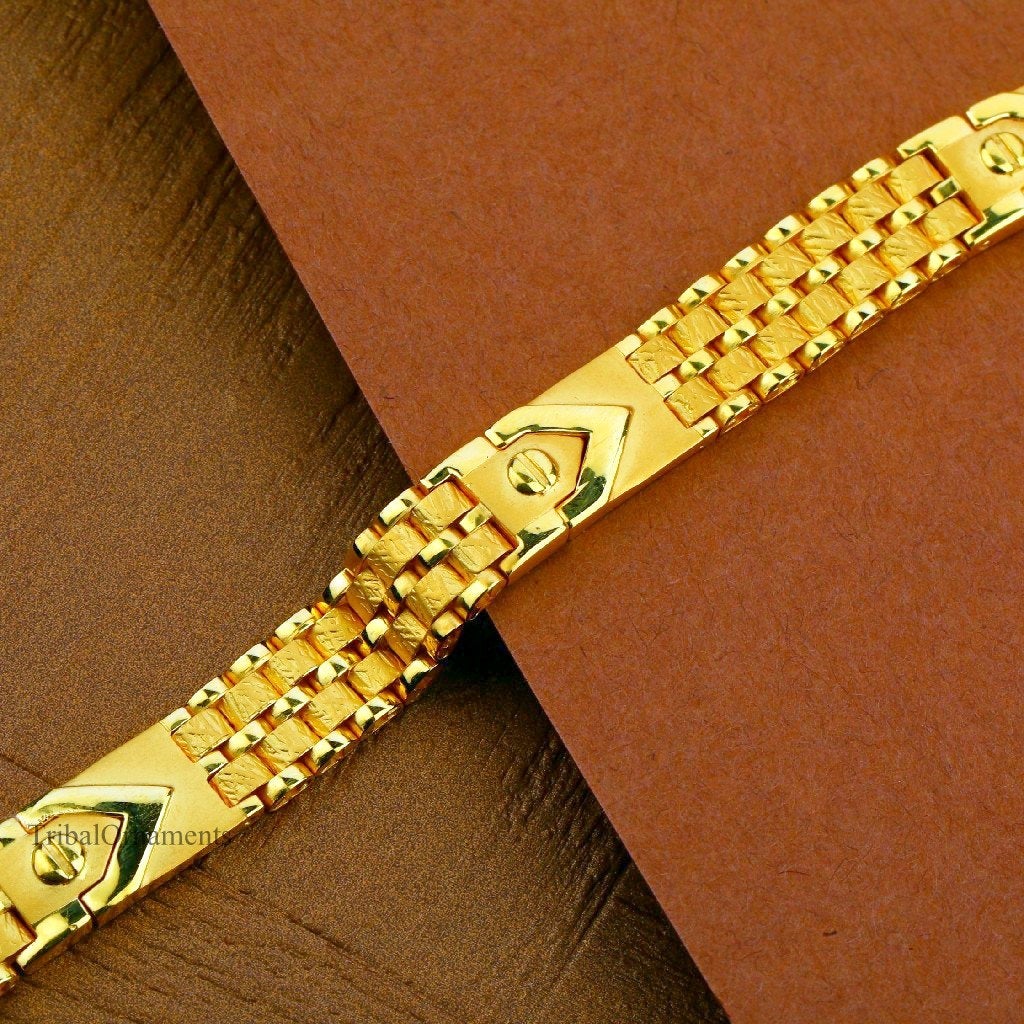 Plain Bright designer 22kt yellow gold handmade bracelet, All size customized 7 mm unisex bracelet, best gift men's jewelry gbr4 - TRIBAL ORNAMENTS
