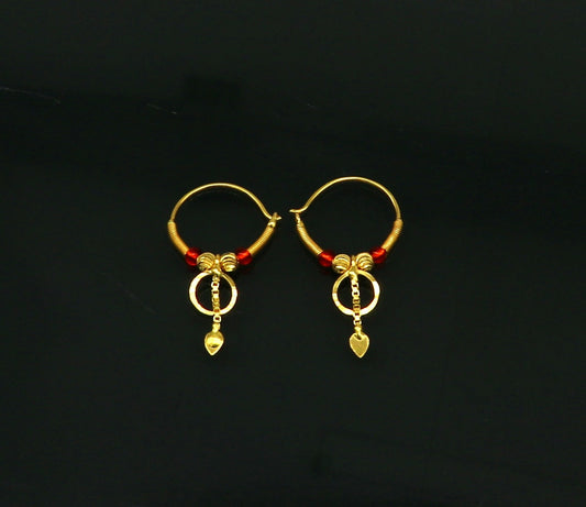 18kt yellow gold handmade customized vintage design hoops earrings bali awesome stylish designer jewelry for girl's women's from india ho52 - TRIBAL ORNAMENTS