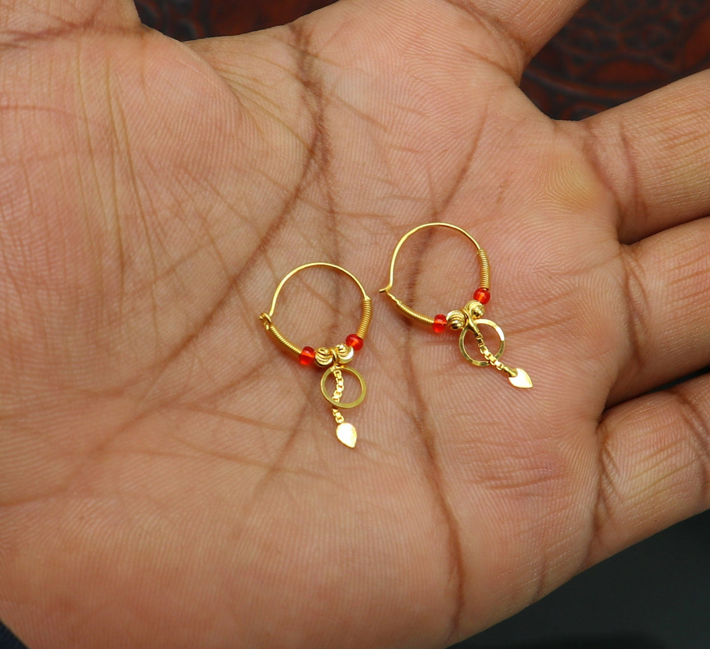 18kt yellow gold handmade customized vintage design hoops earrings bali awesome stylish designer jewelry for girl's women's from india ho52 - TRIBAL ORNAMENTS
