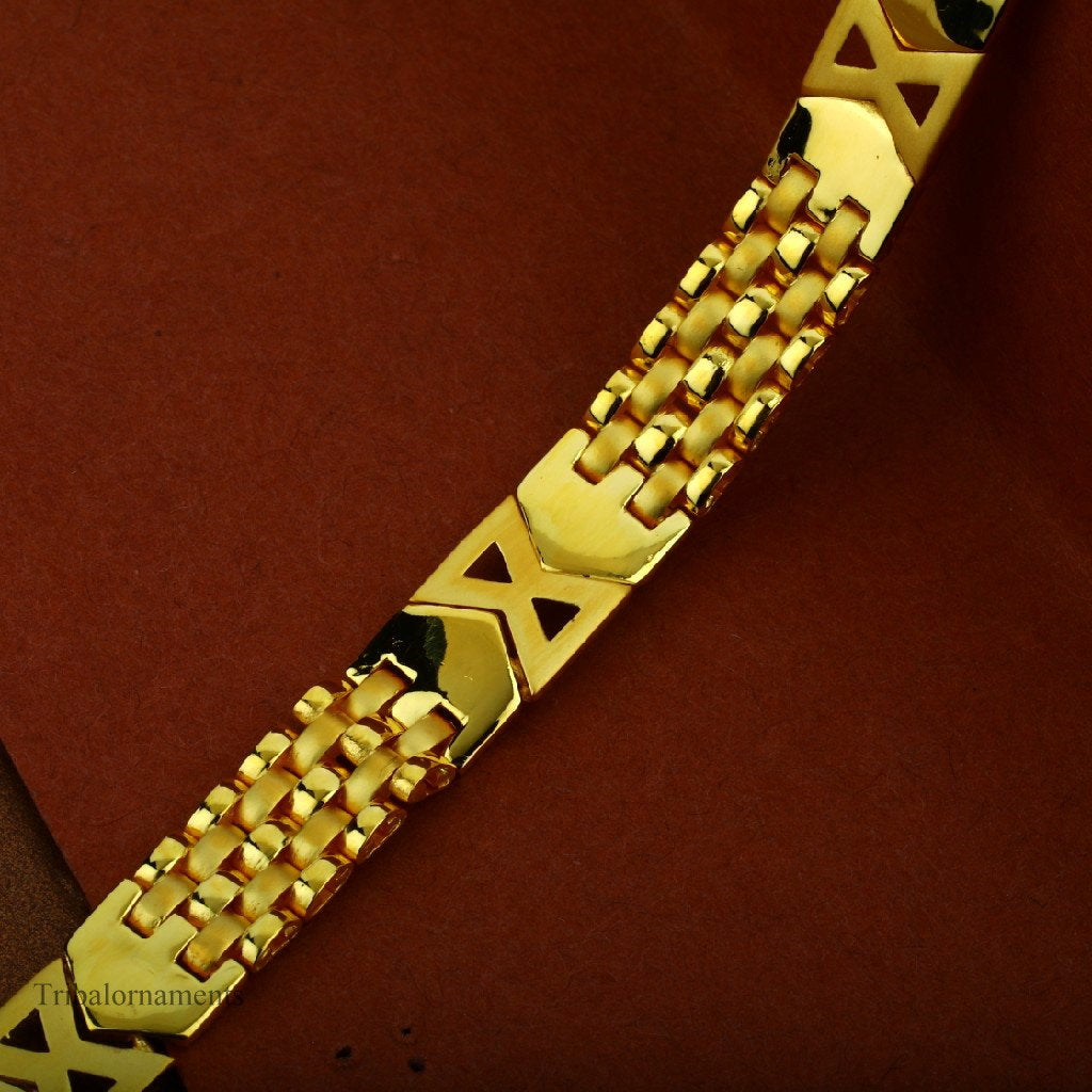 All size elegant 22kt yellow gold handmade bracelet, customized 8 mm unisex flexible bracelet, best gift men's jewelry gbr6 - TRIBAL ORNAMENTS