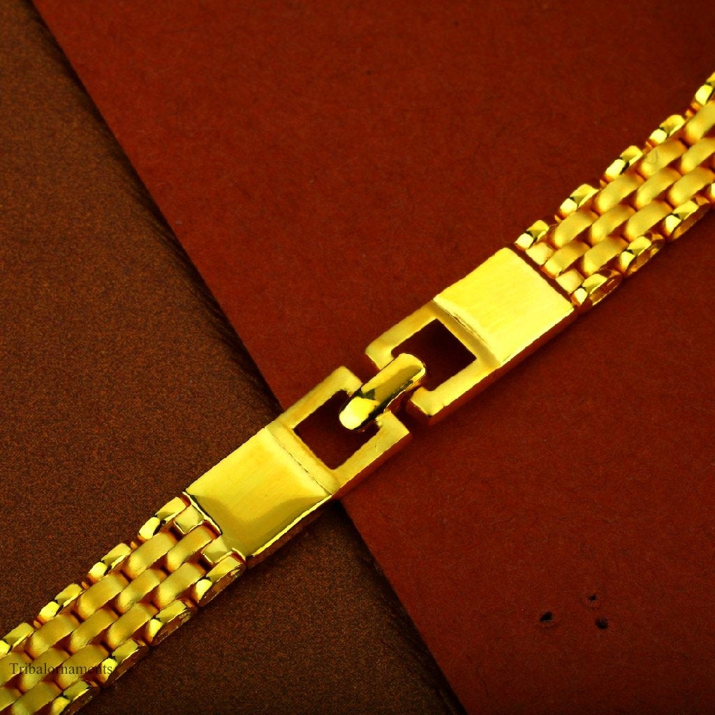 Amazing designer stylish 22kt yellow gold handmade bracelet, customized 7 mm unisex flexible bracelet, best gift men's jewelry gbr7 - TRIBAL ORNAMENTS