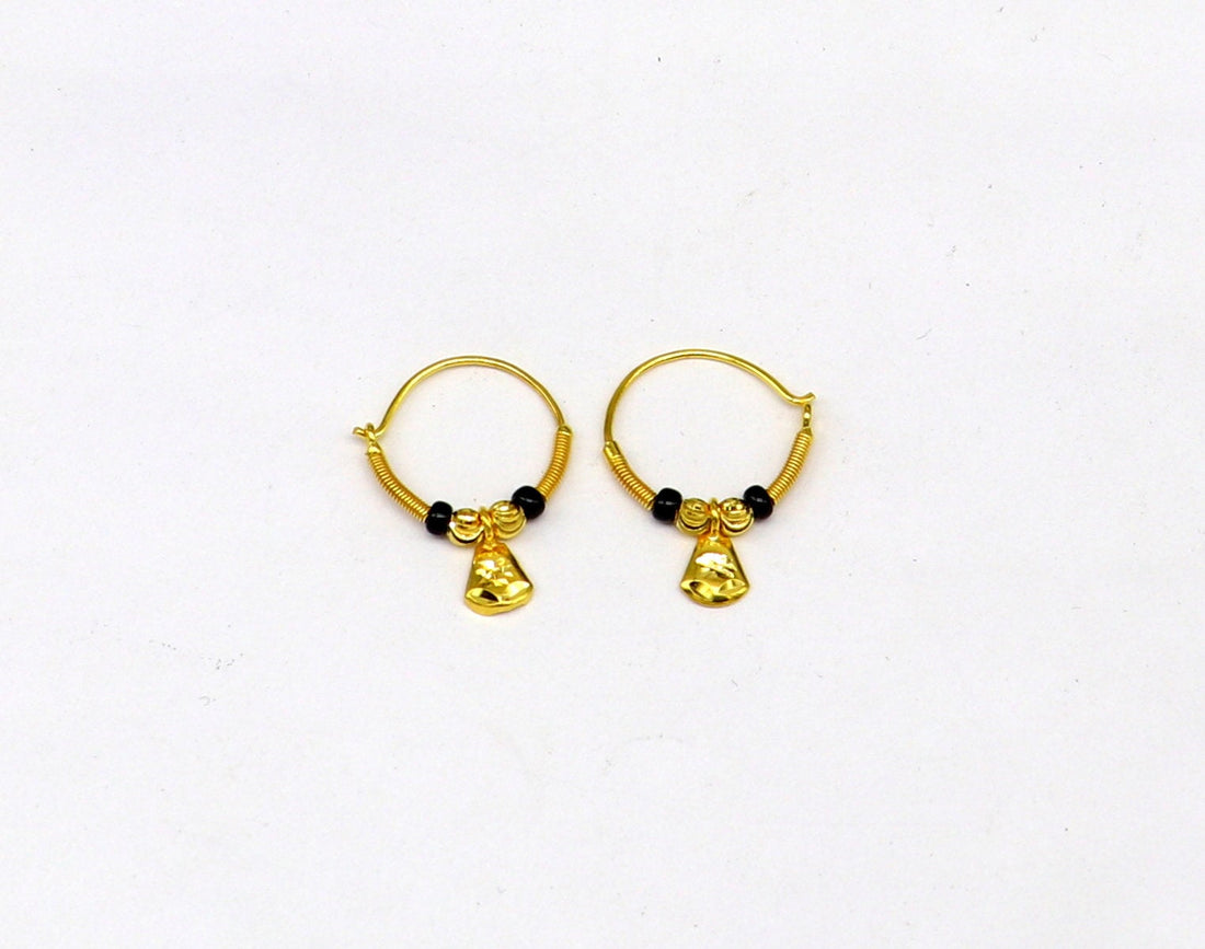 Small dainty 18kt yellow gold Vintage design customized hoops earring bali, light weight tribal stylish gift for girl's women's  ho60 - TRIBAL ORNAMENTS