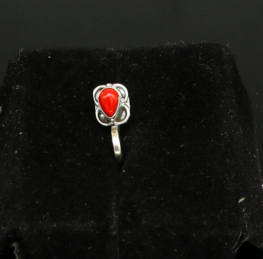 Modern trendy stylish 925 sterling silver customized single coral nose pin, best gift nose plug, clip-on nose pin, fabulous party wear np109 - TRIBAL ORNAMENTS