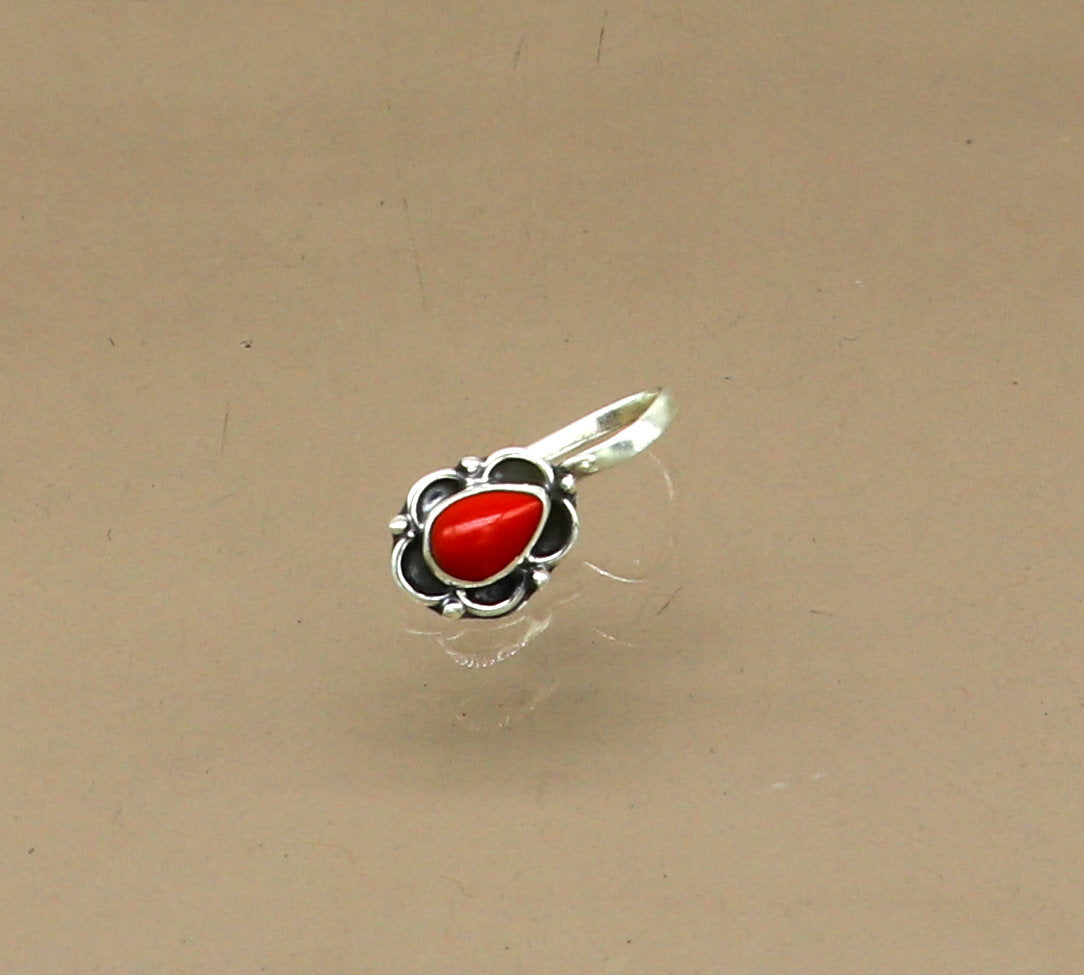 Modern trendy stylish 925 sterling silver customized single coral nose pin, best gift nose plug, clip-on nose pin, fabulous party wear np110 - TRIBAL ORNAMENTS
