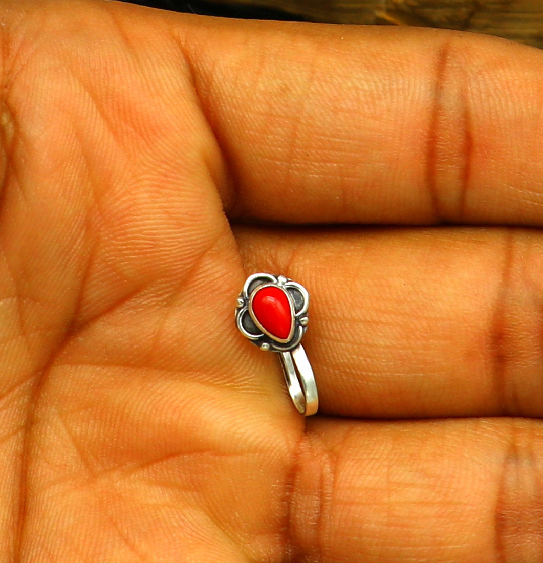 fabulous stylish 925 sterling silver customized single coral nose pin, best gift nose plug, clip-on nose pin, fabulous party wear np111 - TRIBAL ORNAMENTS
