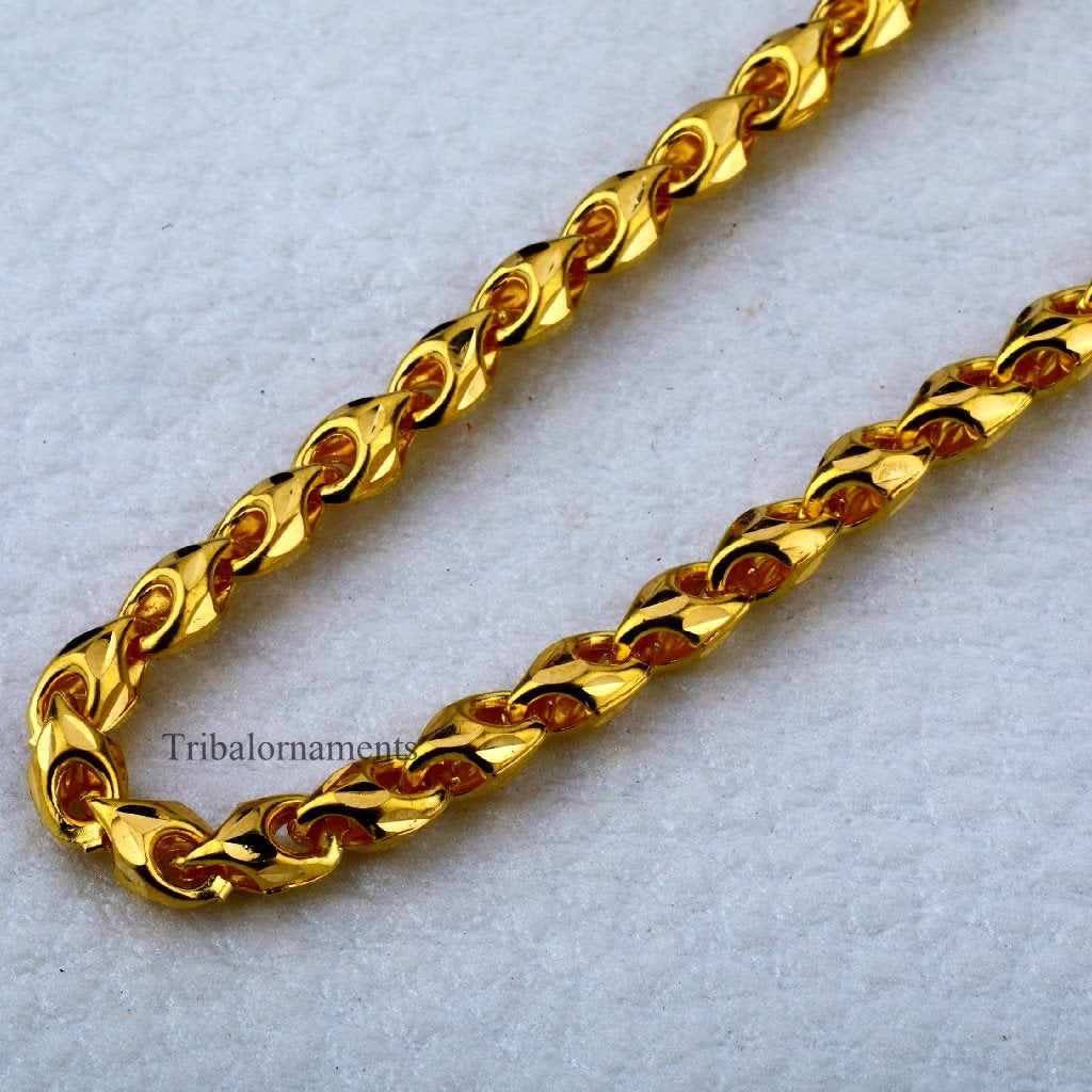 All length customized unique style 22kt yellow gold handmade chain necklace, gorgeous casual Choco chain best men's jewelry india chn14 - TRIBAL ORNAMENTS