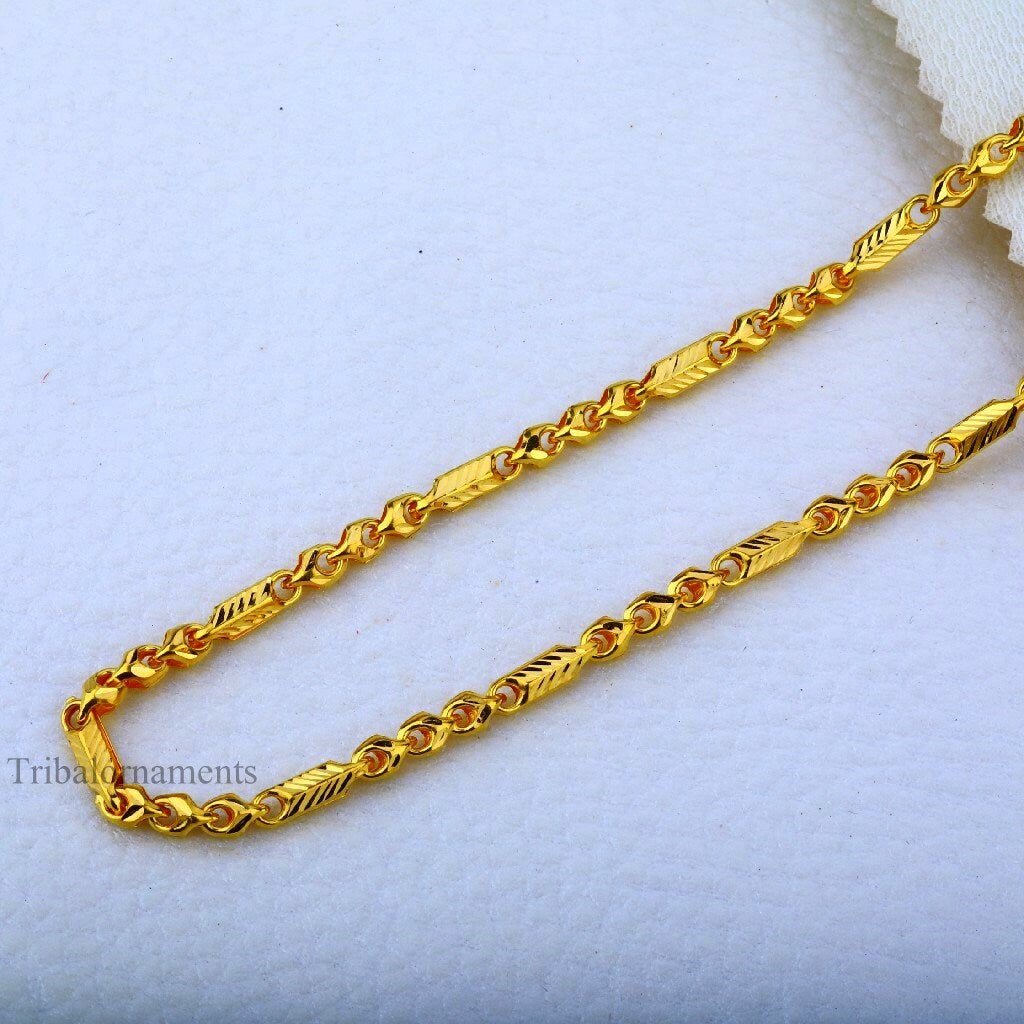 22kt yellow gold handmade custom unique design chain necklace, gorgeous casual Choco chain best men's gifting jewelry India chn18 - TRIBAL ORNAMENTS