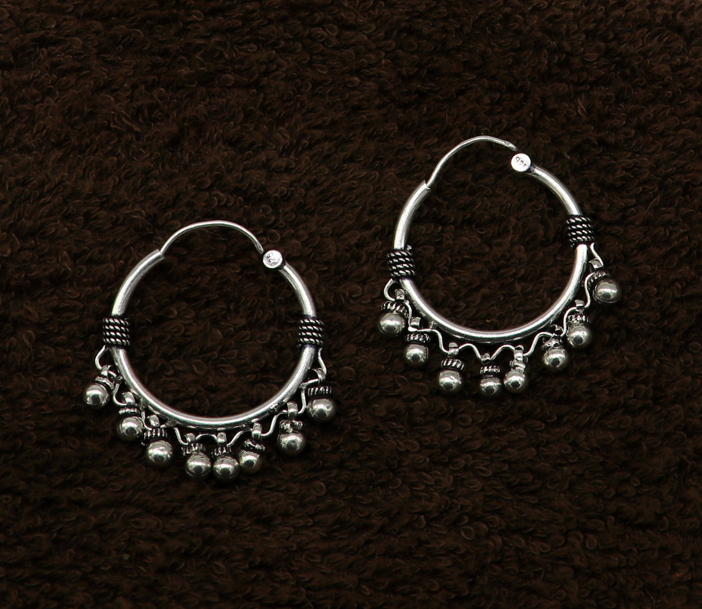 925 sterling silver handmade fabulous hoops earring with gorgeous hanging drops, customized large earring personalized gift ear544 - TRIBAL ORNAMENTS