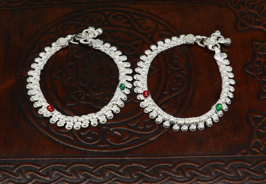 6" long Sterling silver handcrafted baby anklets, gorgeous gift for new born baby anklets kids jewelry, trendy stylish ankle bracelet ank269 - TRIBAL ORNAMENTS