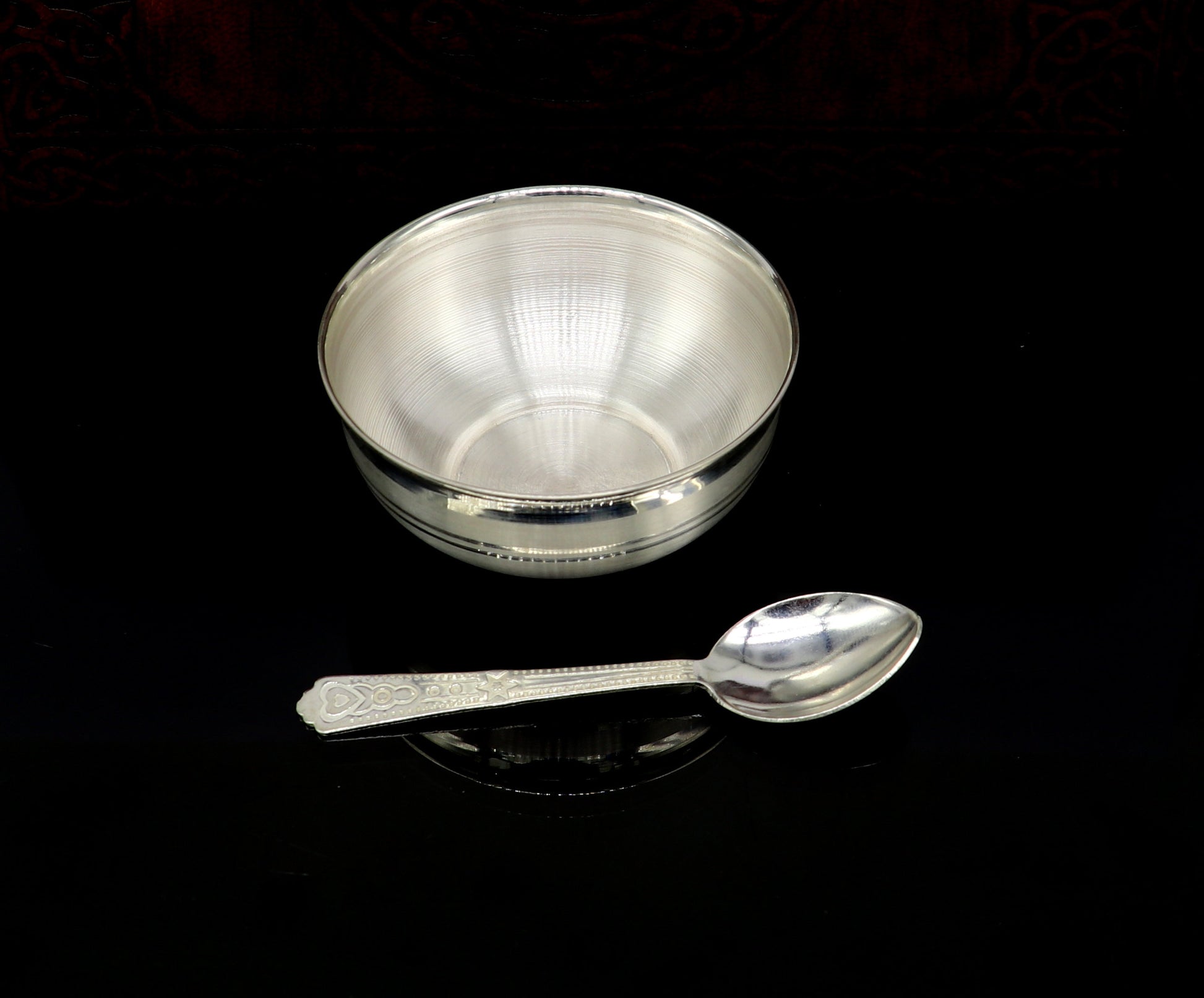 999 pure fine silver handmade utensils, silver article, silver vessel, silver accessories, silver puja art, silver baby bowl set sv106 - TRIBAL ORNAMENTS