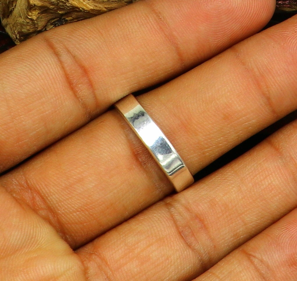 925 solid sterling silver plain flat 4.5 mm ring band, fabulous wedding anniversary gift for him her, 925 stamped ring stylish jewelry sr287 - TRIBAL ORNAMENTS