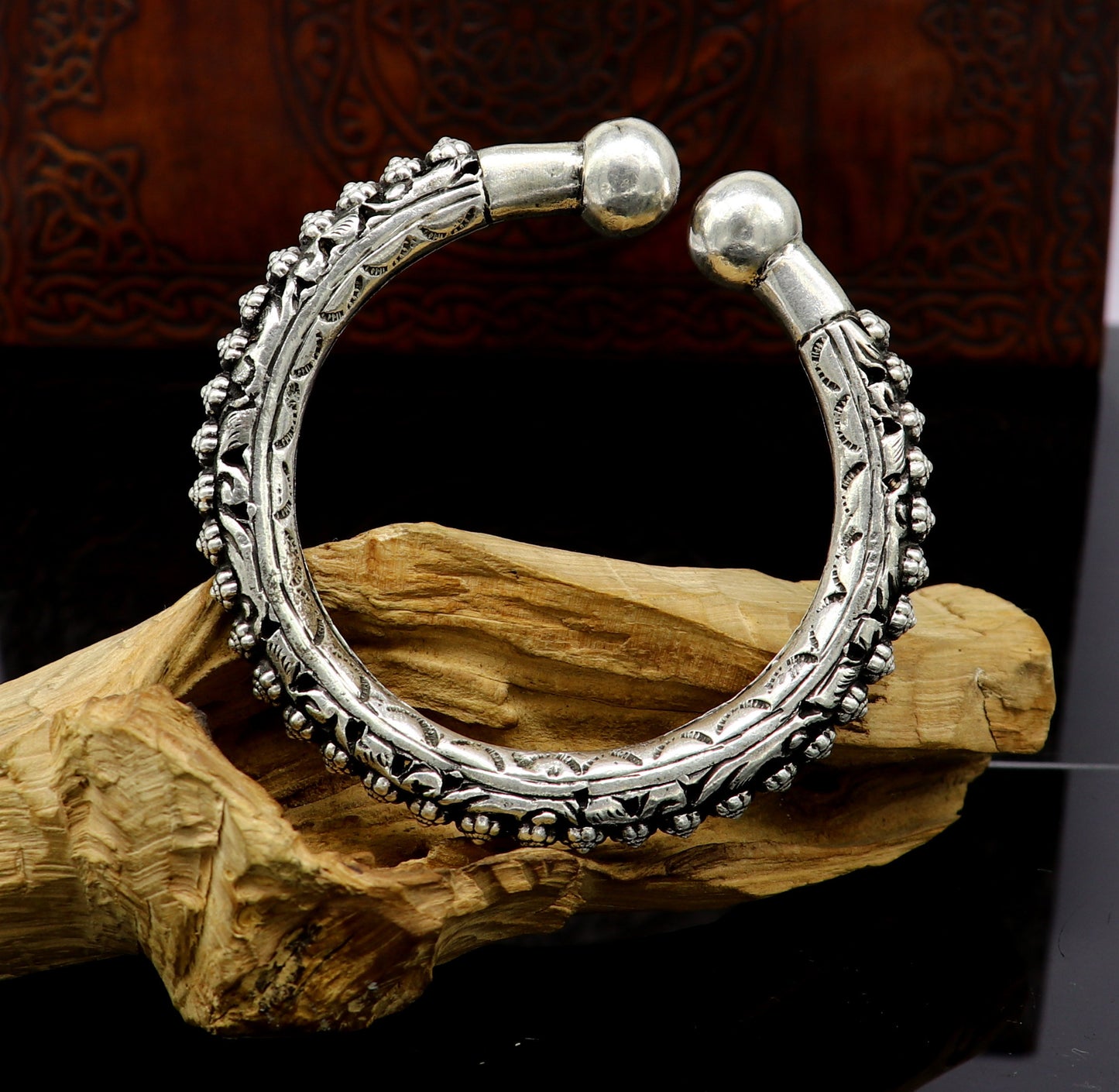 Vintage design customize tribal design chitai work kandrai work stylish cuff bracelet bangle kada, 925 sterling silver jewelry nssk307 - TRIBAL ORNAMENTS