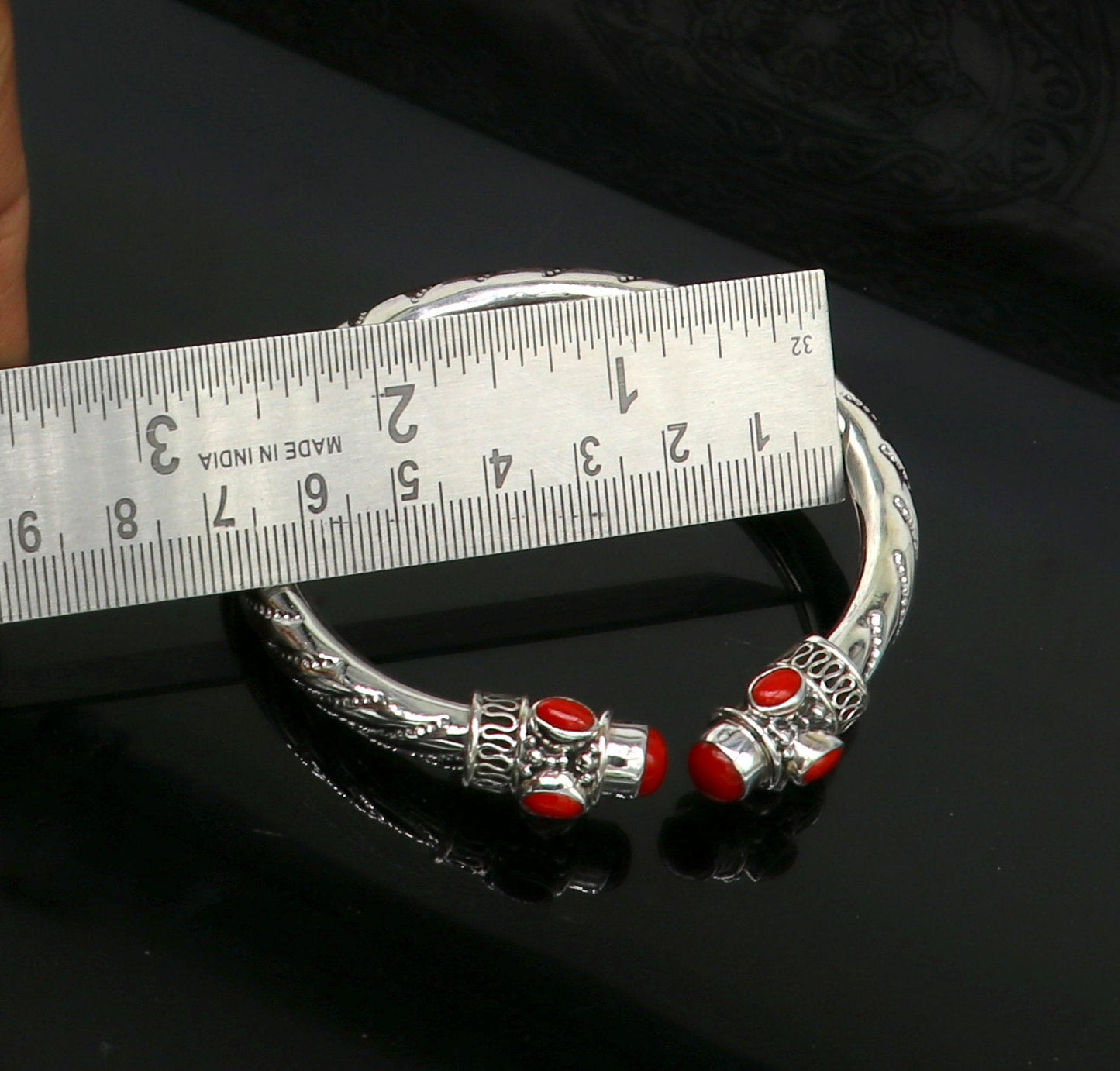 Exclusive red coral stone customized 925 sterling silver men's and women's bangle cuff bracelet, gorgeous gifting jewelry  india nssk313 - TRIBAL ORNAMENTS