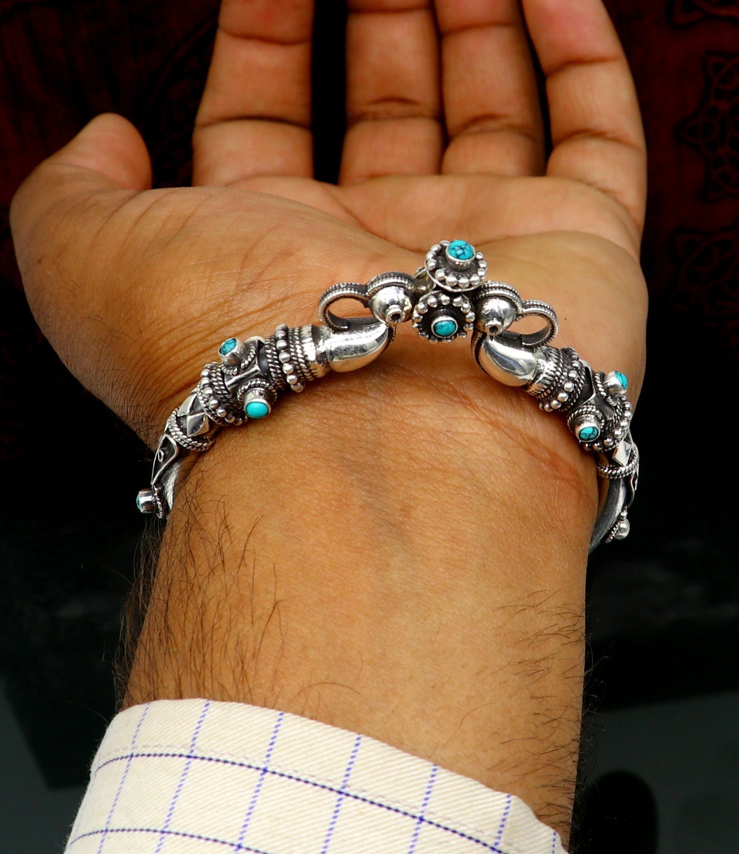 925 Sterling silver handmade Indian traditional vintage antique design customized tribal ethnic belly dance bangle bracelet kada  nssk342 - TRIBAL ORNAMENTS