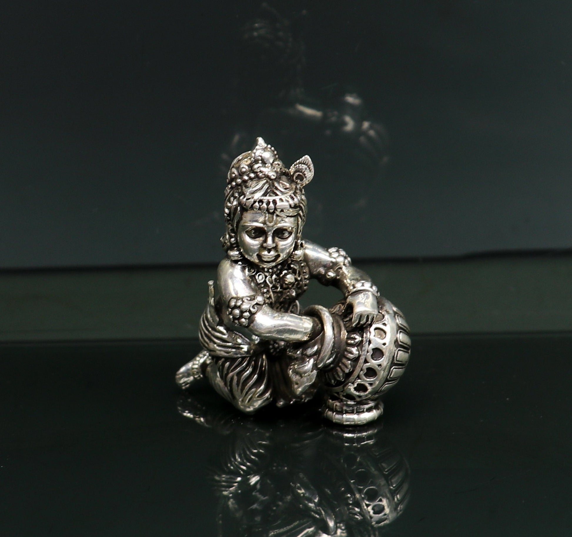 925 Sterling silver customized Idol Krishna Bal Gopal statue figurine, laddu gopal sculpture home temple utensil, silver article su85 - TRIBAL ORNAMENTS