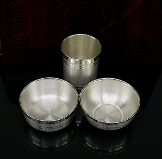 999 pure silver combo of two different design bowl and glass, silver vessel, silver baby utensils, silver puja article, puja utensils sv109 - TRIBAL ORNAMENTS