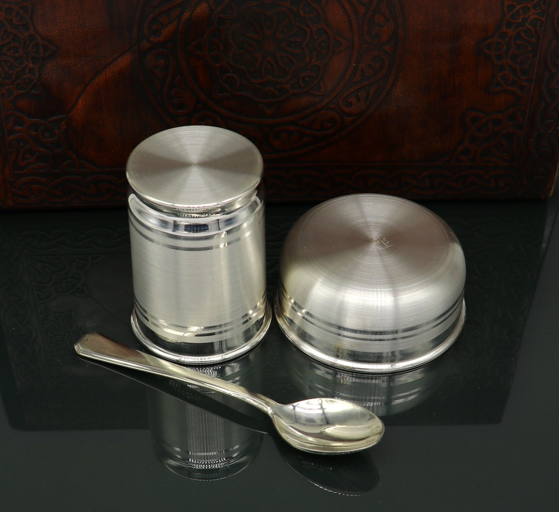 999 pure silver combo bowl and Water/milk tumbler, silver vessel, silver baby utensils, silver kids food article, gifting utensils sv138 - TRIBAL ORNAMENTS