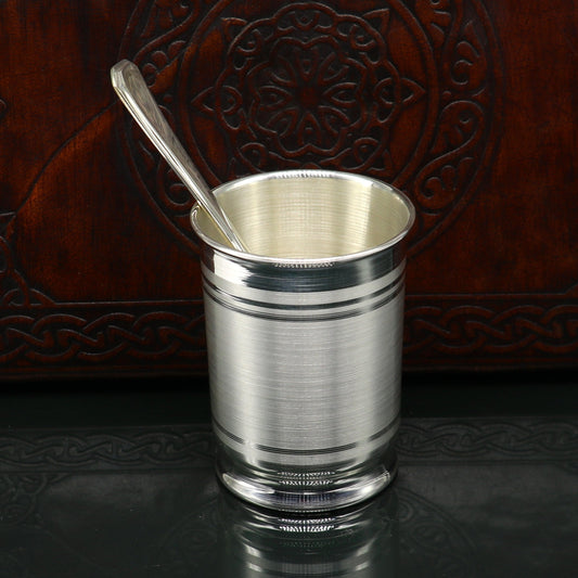 999 pure silver Water/milk tumbler, silver vessel, silver baby set utensils, silver puja article, puja gifting utensils from india sv111 - TRIBAL ORNAMENTS