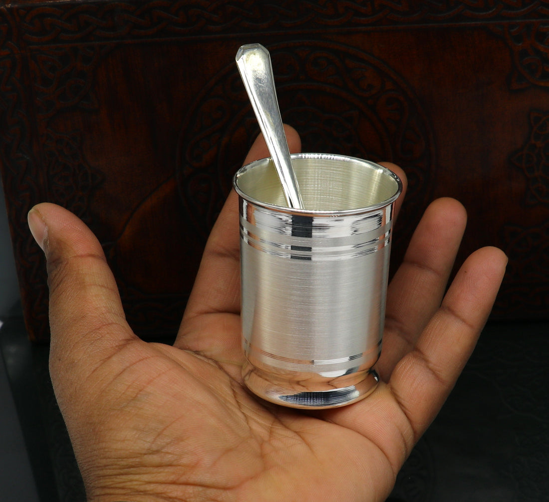 999 pure silver Water/milk tumbler, silver vessel, silver baby set utensils, silver puja article, puja gifting utensils from india sv111 - TRIBAL ORNAMENTS