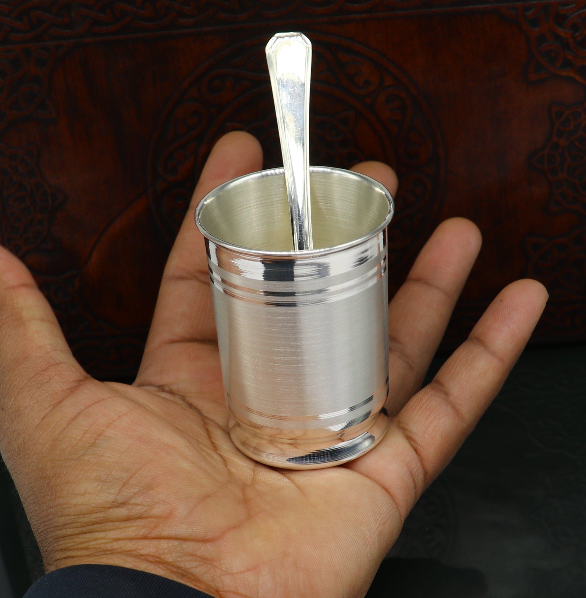 999 pure silver Water/milk tumbler, silver vessel, silver baby set utensils, silver puja article, puja gifting utensils from india sv111 - TRIBAL ORNAMENTS