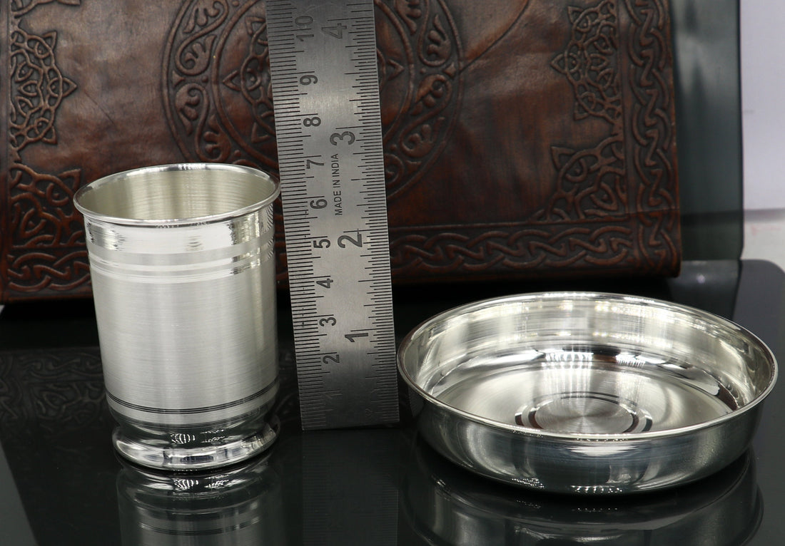 999 fine silver Water/milk tumbler and plate, silver vessel, silver baby utensils, silver puja article, gifting utensils from india sv112 - TRIBAL ORNAMENTS