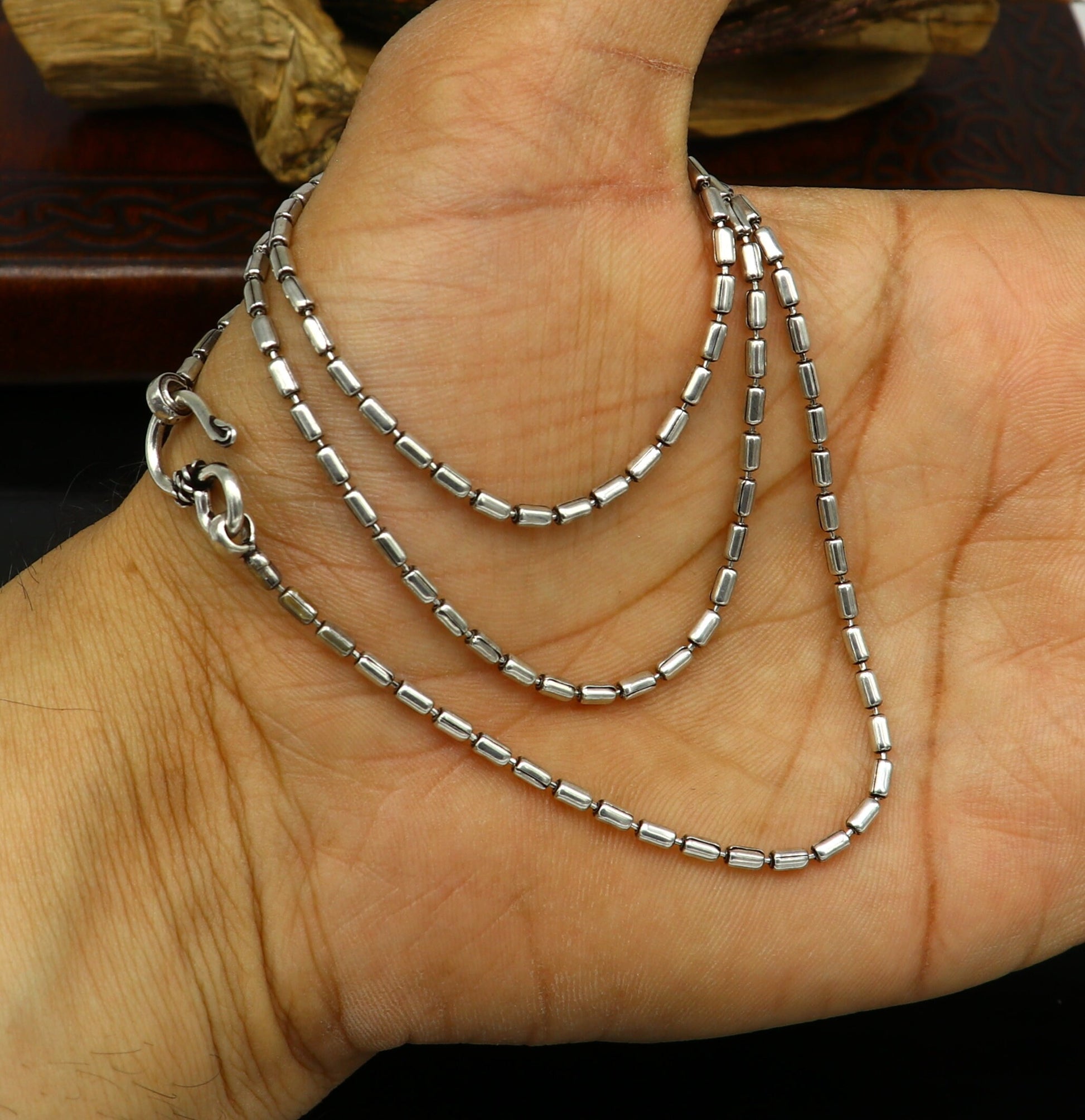 All size 925 sterling silver handmade customized fancy stylish silver beaded chain necklace baht chain best gifting jewelry from India nch45 - TRIBAL ORNAMENTS