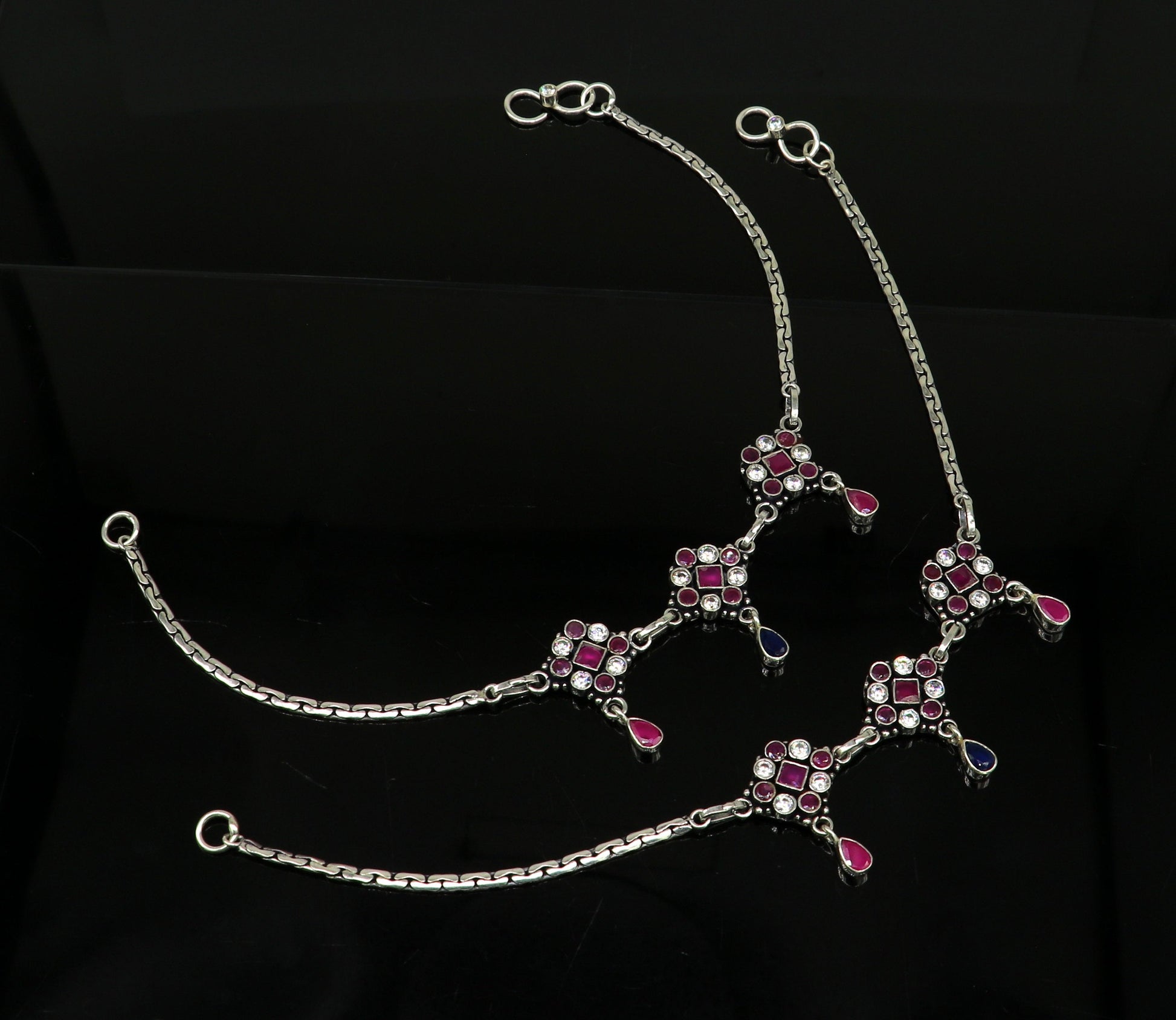 925 sterling silver customized anklet bracelet, best gifting anklets, customized cut stone anklets unique stylish jewelry india  ank51 - TRIBAL ORNAMENTS