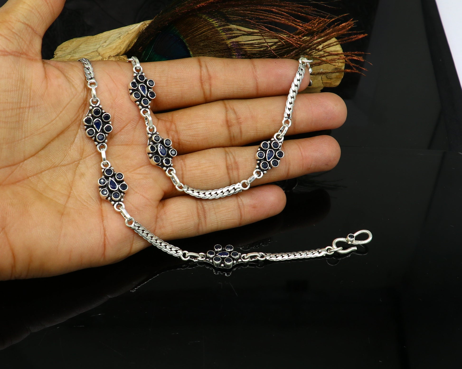 925 sterling silver handmade stylish designer anklets bracelet, best gifting anklets, tribal belly dance jewelry women's accessories ank52 - TRIBAL ORNAMENTS