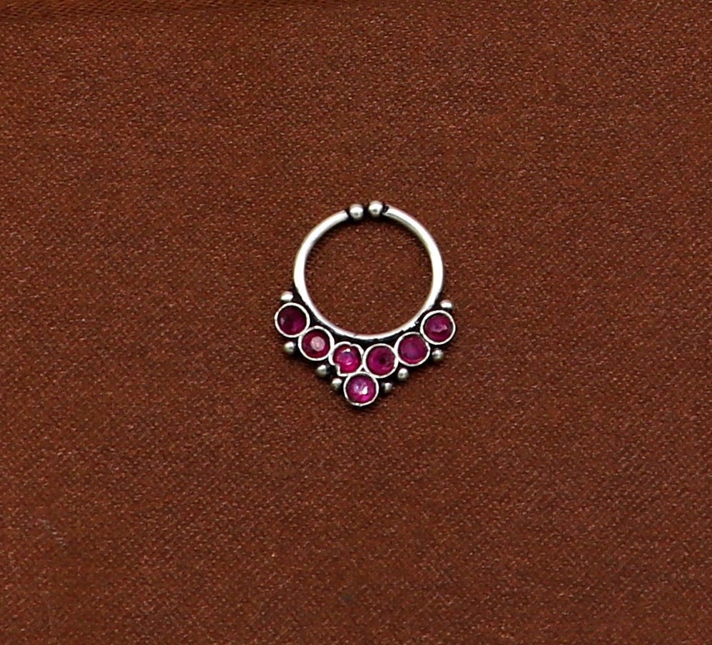 925 solid silver fine septum ring, septum nose ring non piercing clip on nose ring, Indian tribal delicate jewelry, customized ring sptm07 - TRIBAL ORNAMENTS