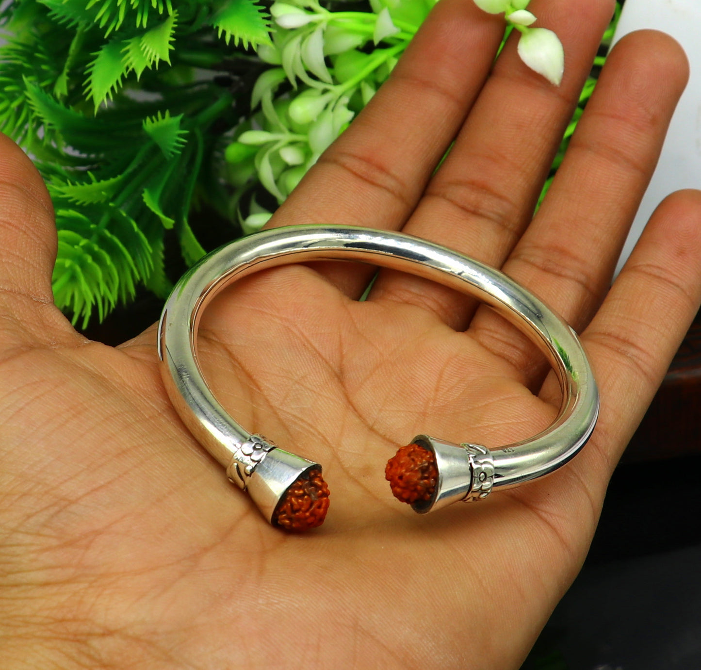 925 sterling silver handmade plain shiny fancy stylish bangle bracelet kada, elegant tribal rudraksha bangle unisex gifting jewelry nssk - TRIBAL ORNAMENTS