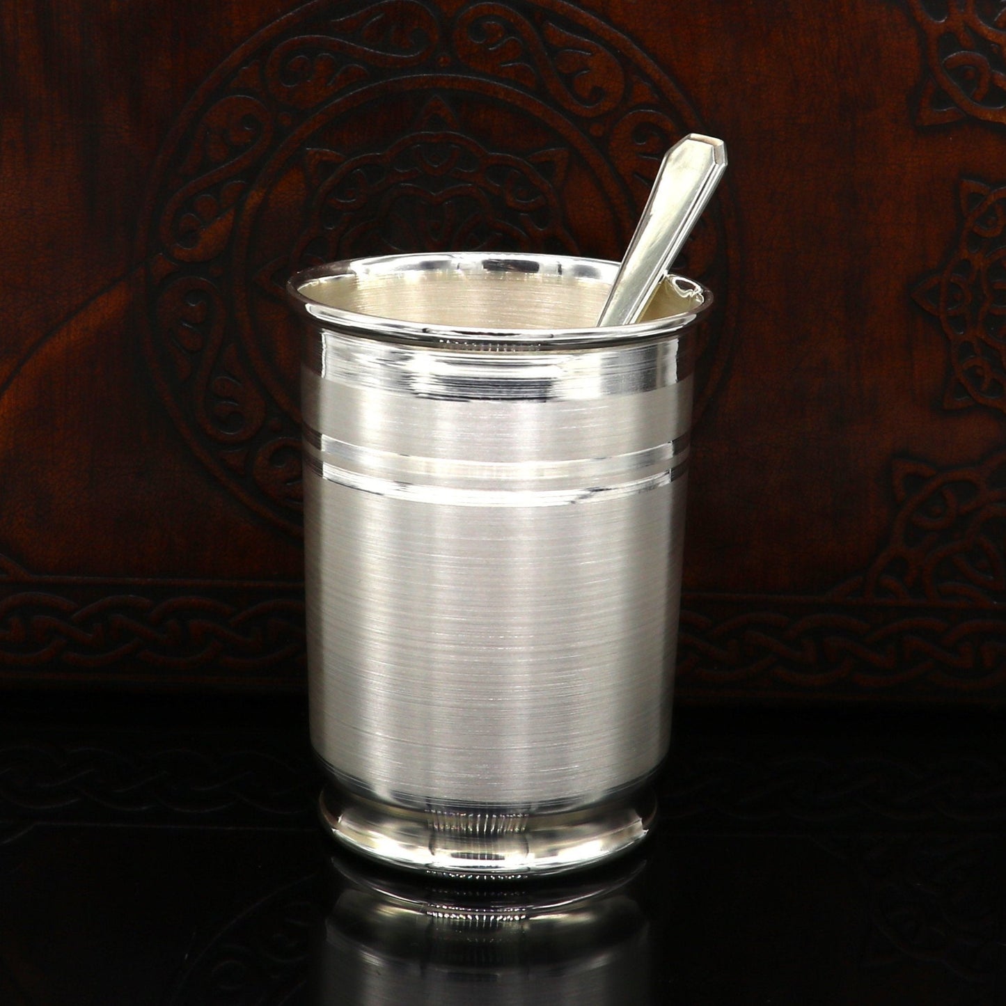 999 fine solid silver handmade water glass or milk tumbler and spoon, best baby set, excellent baby gifting utensils, silver article sv121 - TRIBAL ORNAMENTS