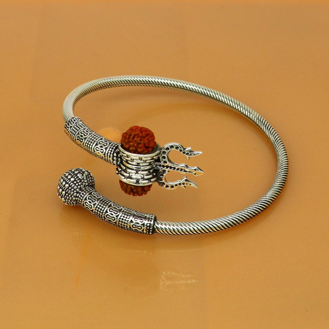 925 sterling silver flexible cuff bracelet, lord Shiva trident designer fancy bracelet with gorgeous Rudraksha beads, best gifting nsk336 - TRIBAL ORNAMENTS
