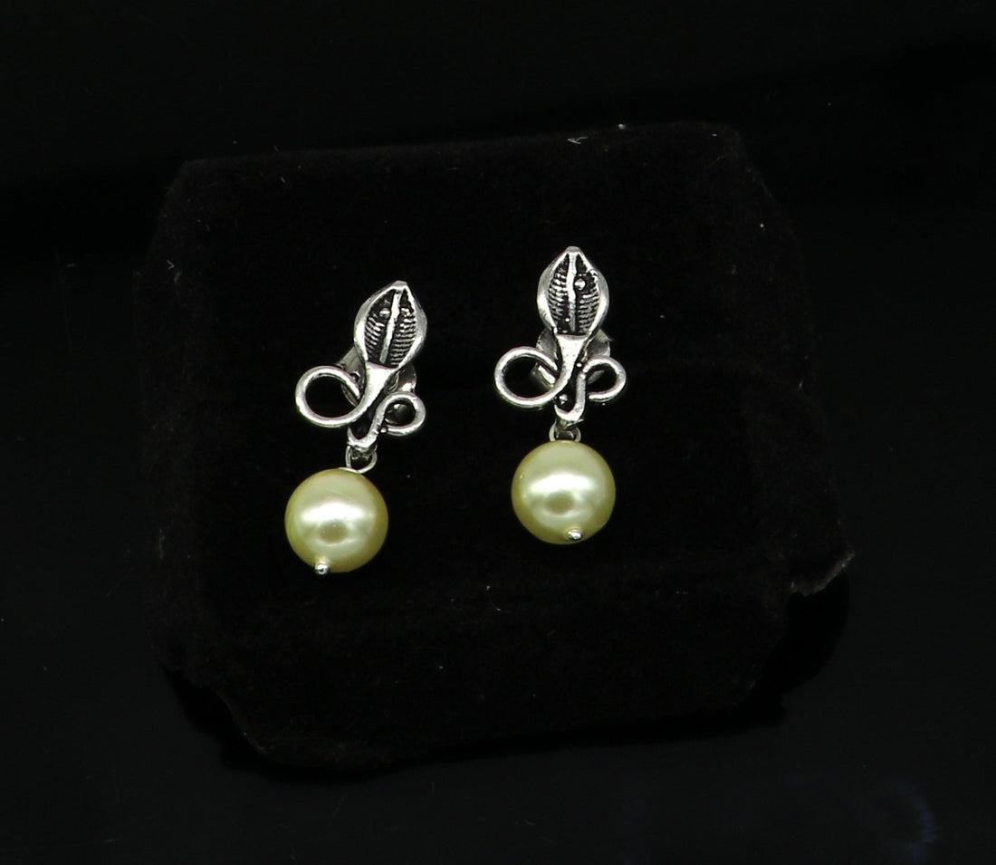 925 sterling silver customized vintage stylish snake design stud earring, best light weight gifting pearl earring ear576 - TRIBAL ORNAMENTS