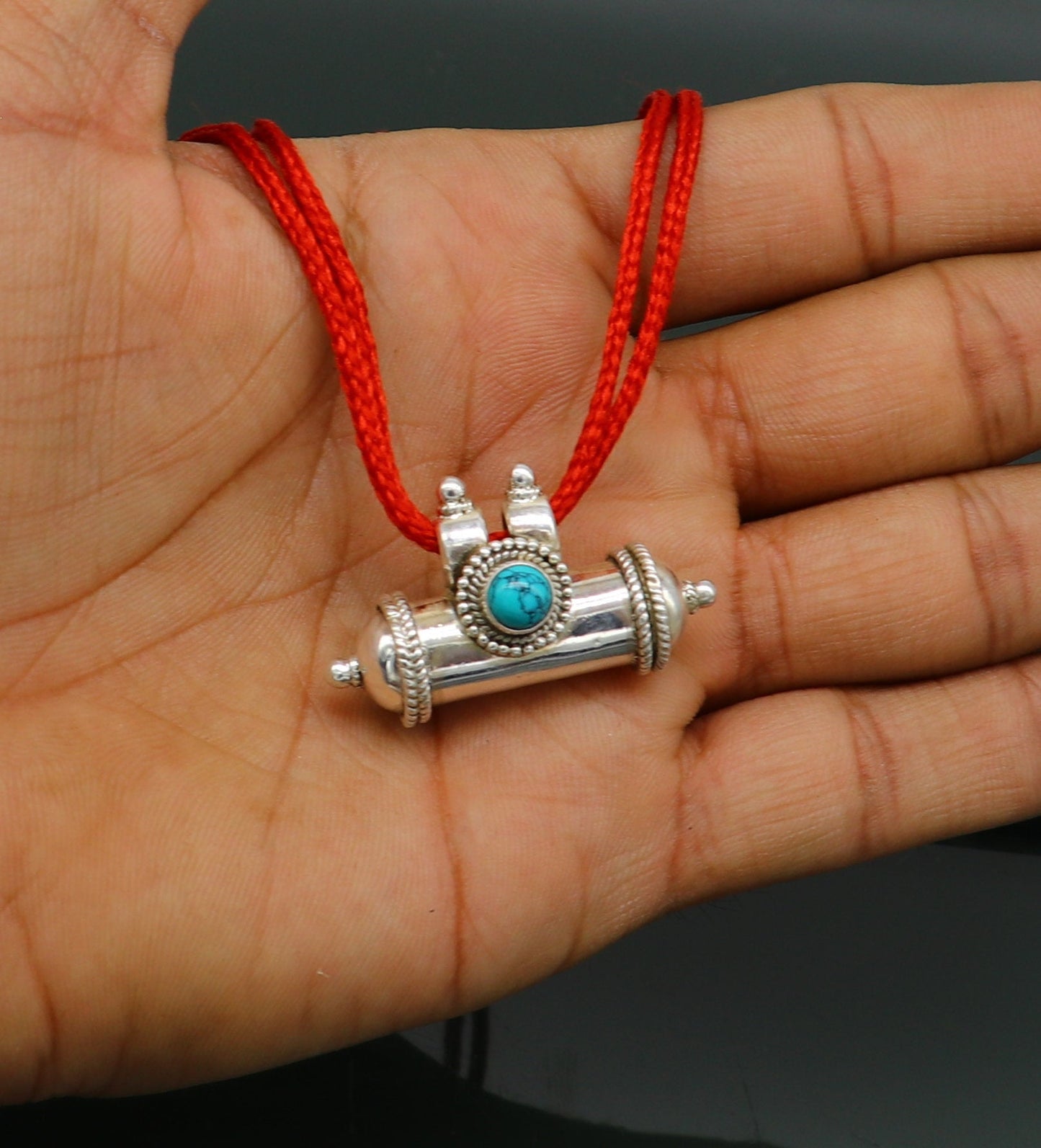 Fine 925 silver amulet pendant, fabulous turquoise stone box pendant, unique stylish fancy tribal jewelry, brides elegant pendant ssp379 - TRIBAL ORNAMENTS