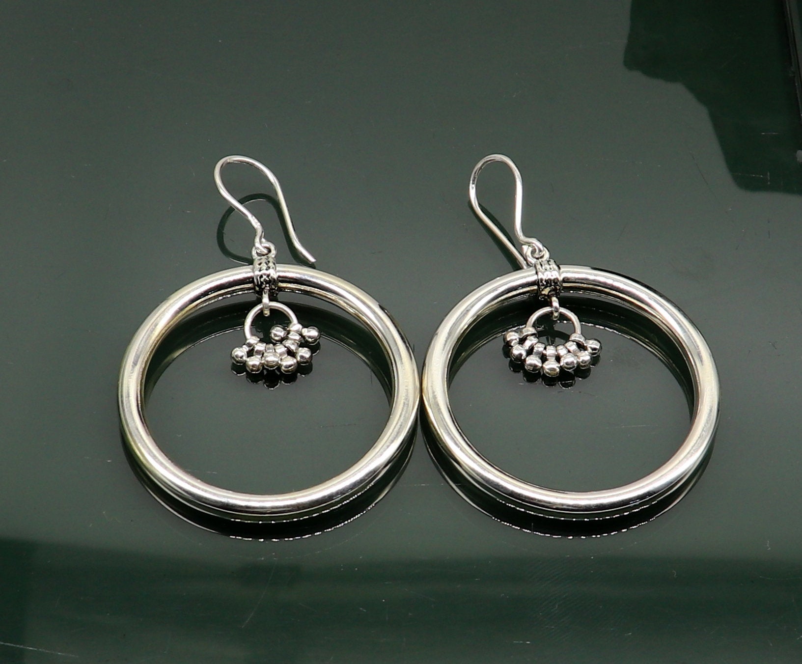 925 fine sterling silver customized round circle hoops earring, beautiful brides wedding earrings drop dangle charm jewelry ear607 - TRIBAL ORNAMENTS