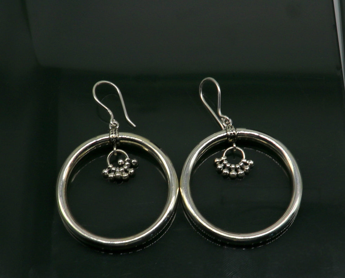925 fine sterling silver customized round circle hoops earring, beautiful brides wedding earrings drop dangle charm jewelry ear607 - TRIBAL ORNAMENTS