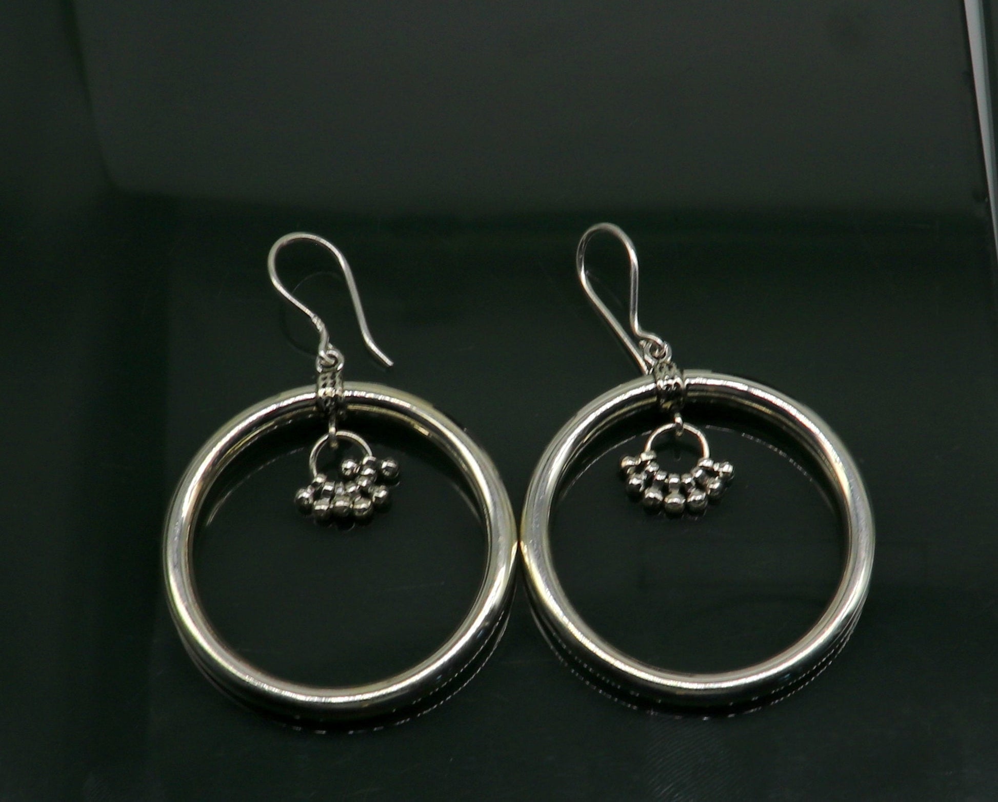 925 fine sterling silver customized round circle hoops earring, beautiful brides wedding earrings drop dangle charm jewelry ear607 - TRIBAL ORNAMENTS