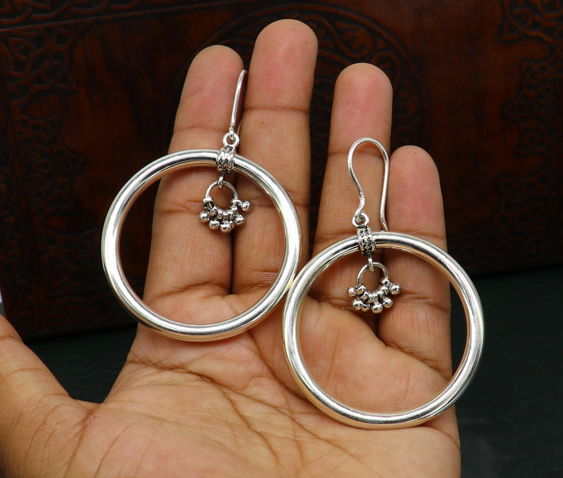 925 fine sterling silver customized round circle hoops earring, beautiful brides wedding earrings drop dangle charm jewelry ear607 - TRIBAL ORNAMENTS