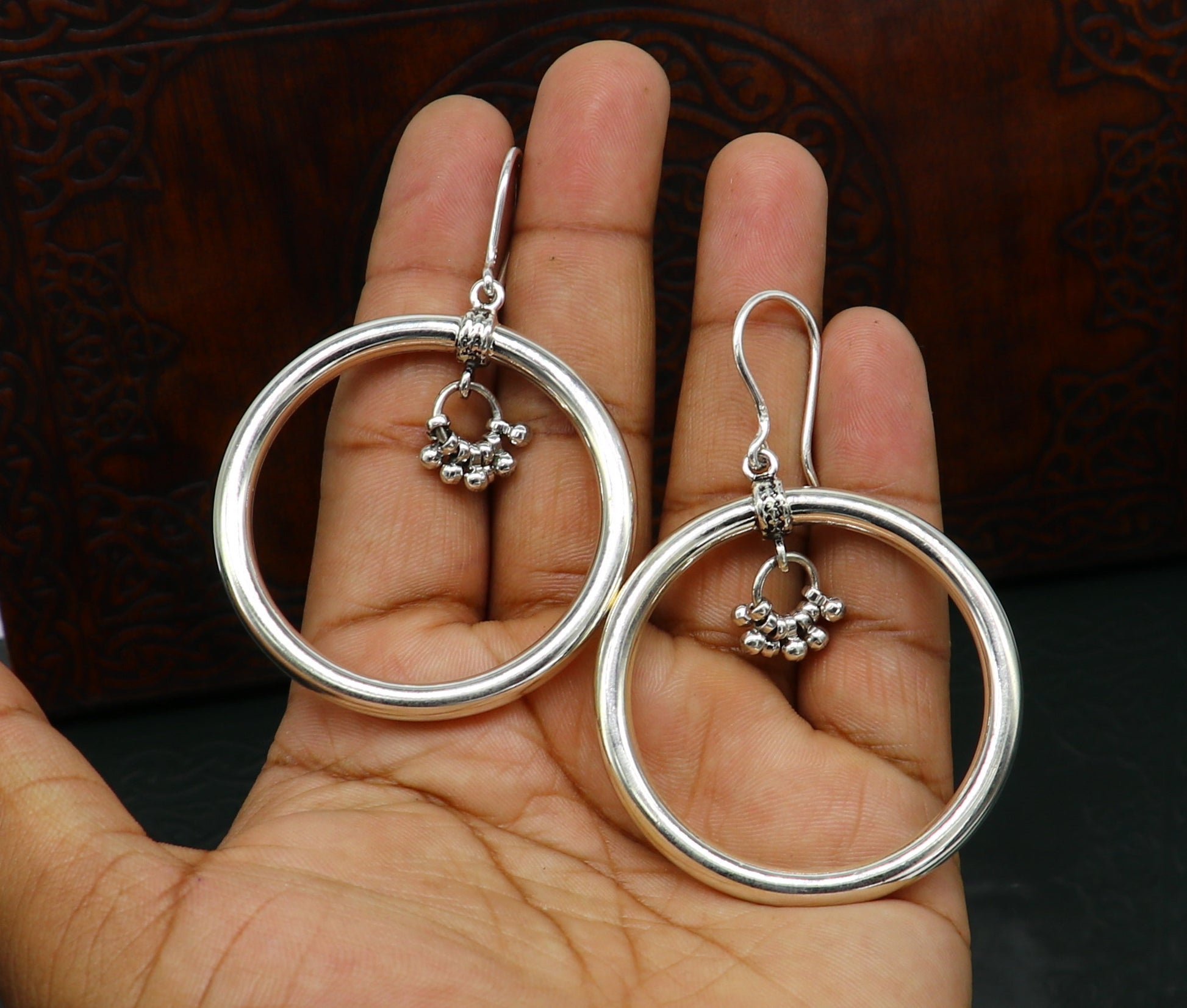 925 fine sterling silver customized round circle hoops earring, beautiful brides wedding earrings drop dangle charm jewelry ear607 - TRIBAL ORNAMENTS
