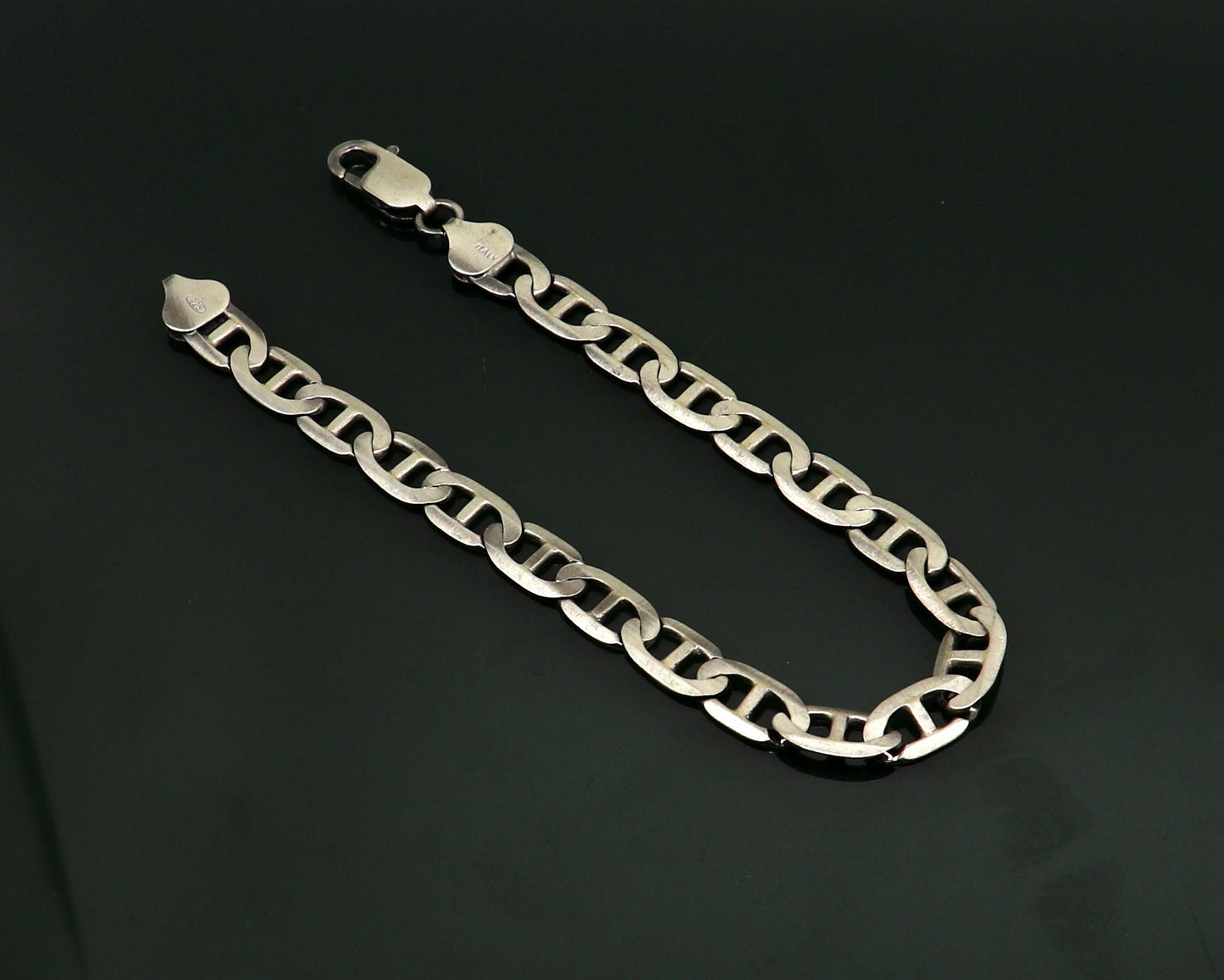 925 Sterling silver handmade designer flexible oxidized plain link men's bracelet gorgeous Italy made designer jewelry for men's sbr258 - TRIBAL ORNAMENTS