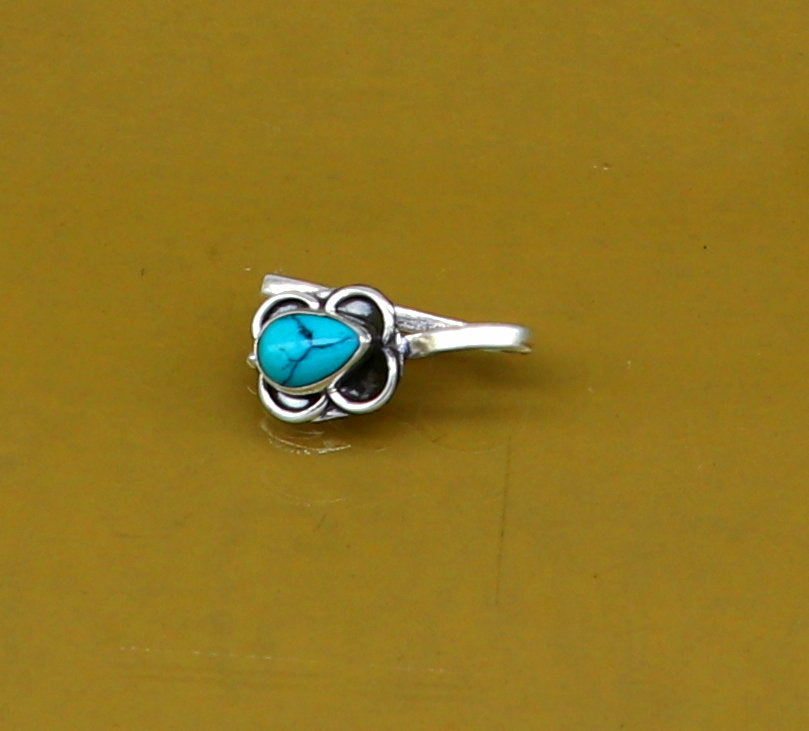 925 sterling silver customized design turquoise nose pin, clip on nose pin, un piercing nose pin, plug ,best Bollywood stylish jewelry np95 - TRIBAL ORNAMENTS