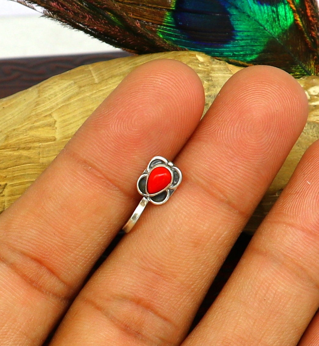 Modern trendy stylish 925 sterling silver customized single coral nose pin, best gift nose plug, clip-on nose pin, fabulous party wear np109 - TRIBAL ORNAMENTS