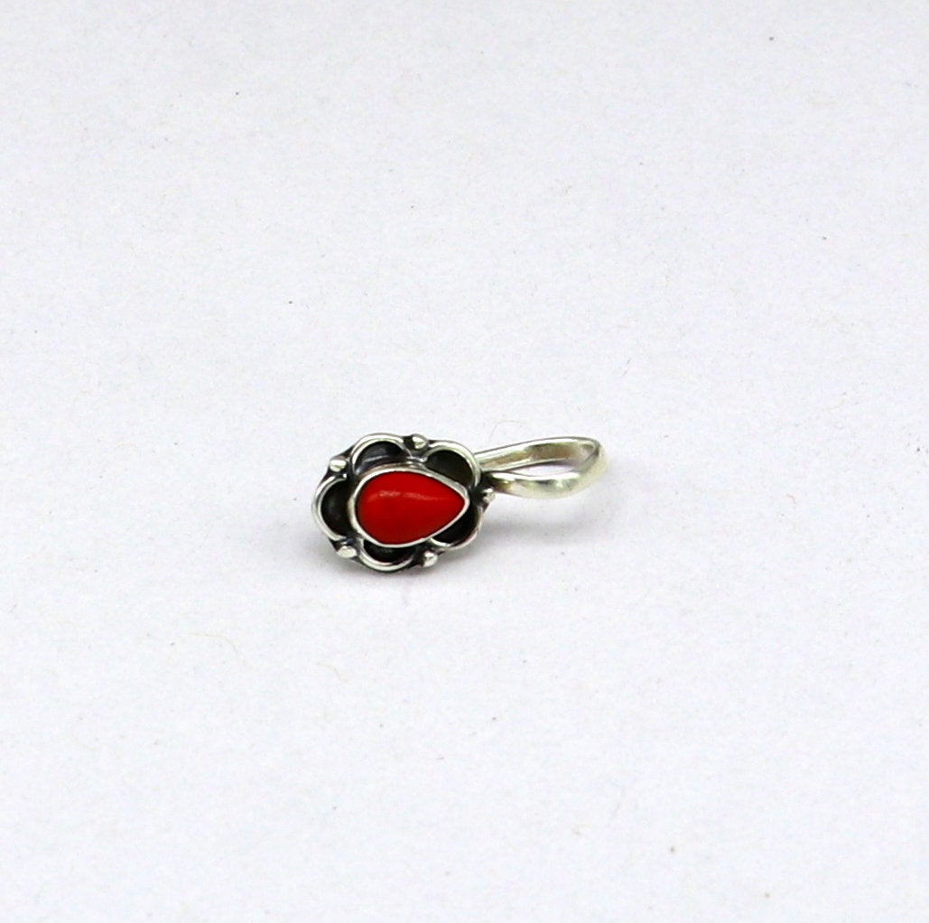Modern trendy stylish 925 sterling silver customized single coral nose pin, best gift nose plug, clip-on nose pin, fabulous party wear np110 - TRIBAL ORNAMENTS
