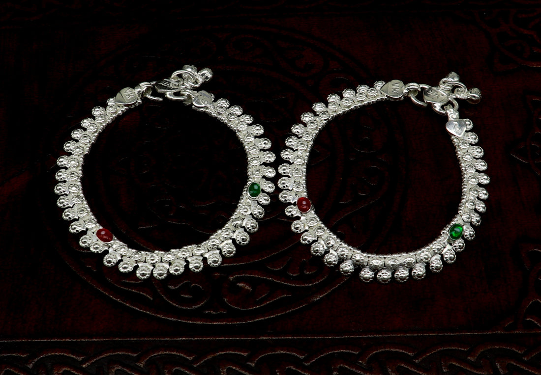 6" long Sterling silver handcrafted baby anklets, gorgeous gift for new born baby anklets kids jewelry, trendy stylish ankle bracelet ank269 - TRIBAL ORNAMENTS