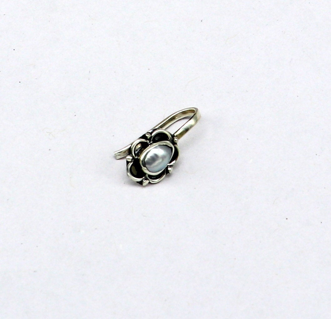 925 Sterling silver tribal pearl nose pin, pure silver clip on nose pin, without piercing nose stud, party wear nose pin jewelry np125 - TRIBAL ORNAMENTS